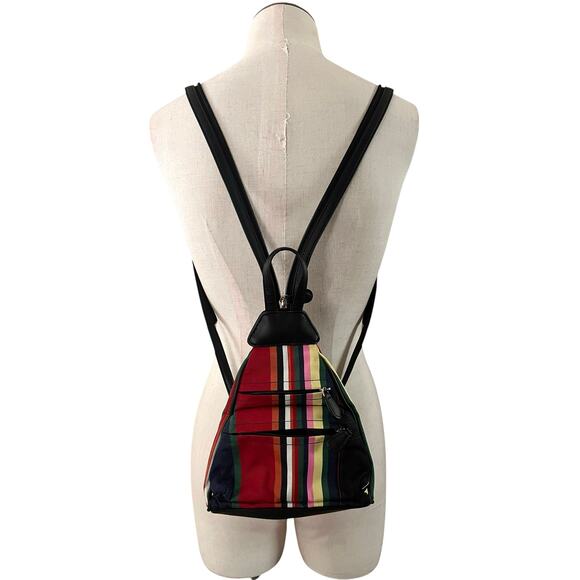Villager by Liz Claiborne Womens Vintage 90s Striped Triangle Backpack Sling Bag - Picture 1 of 16